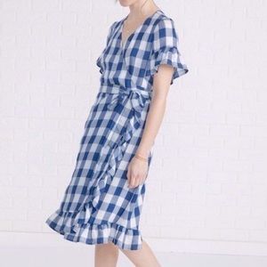Amour Vert Gina Blue Gingham Print Tencel Wrap Dress, Size Small